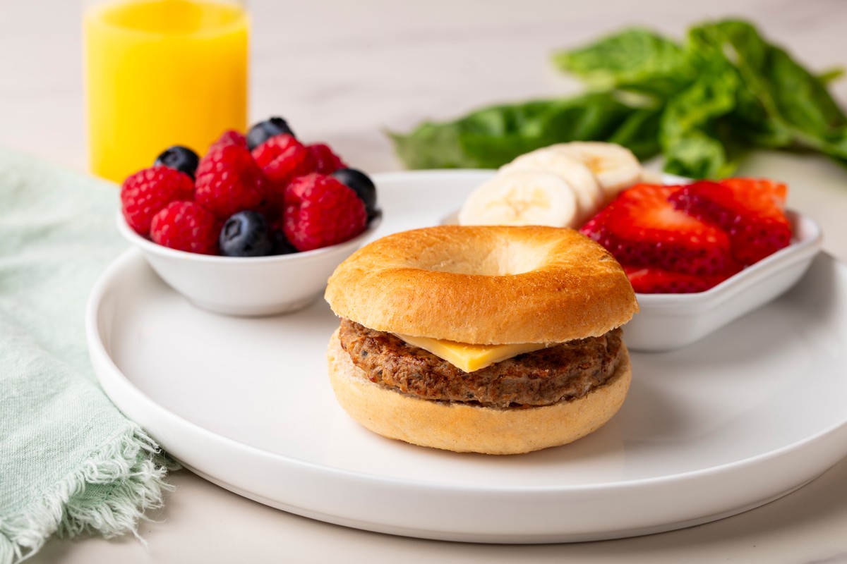 Beef Sausage & Cheese on a Whole Grain Mini Bagel